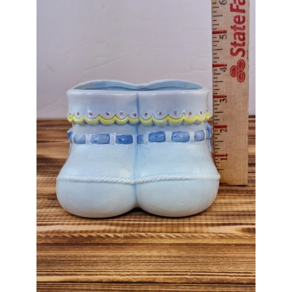 Vintage Napco Ceramic Blue Baby‎ Booties Nursery Planter 5